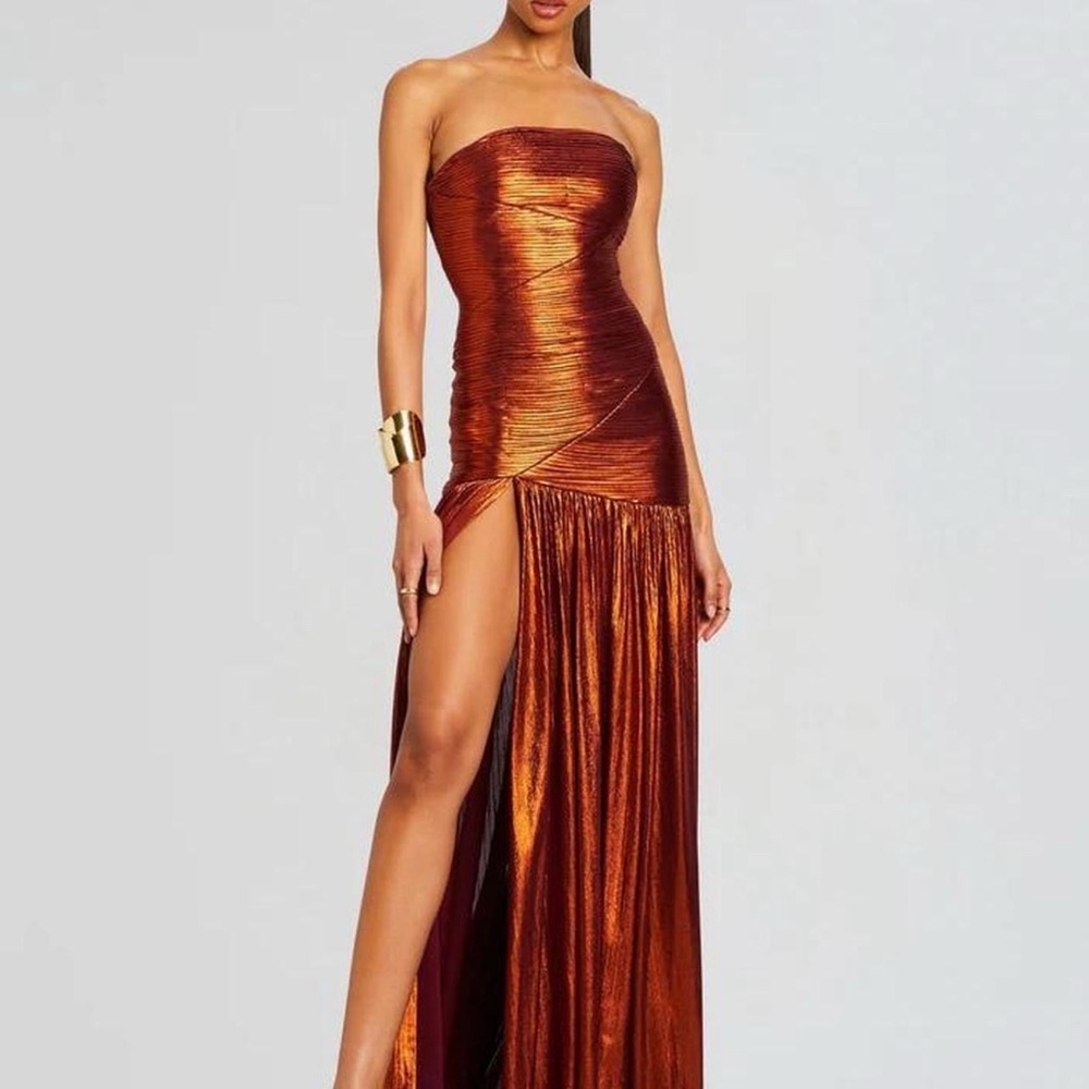 Retrofete Strapless Metallic Copper Dress